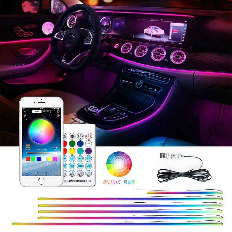 RCJ LED Strip Lights LED Car Interior Light USB Auto Atmosphere Decoration Ambient Lamp Accessories